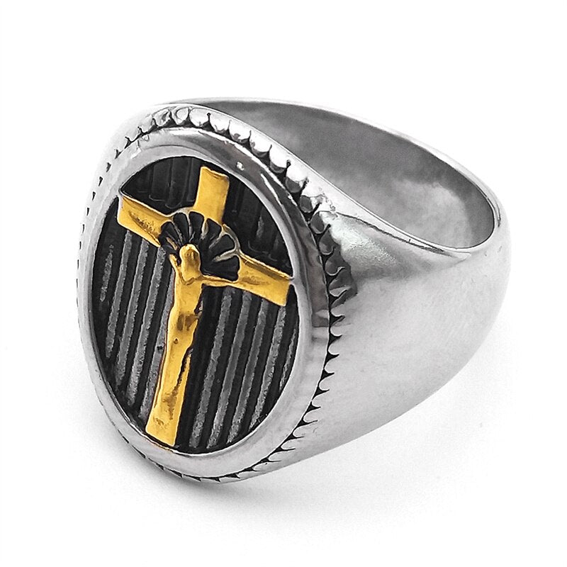 Gold cross ring